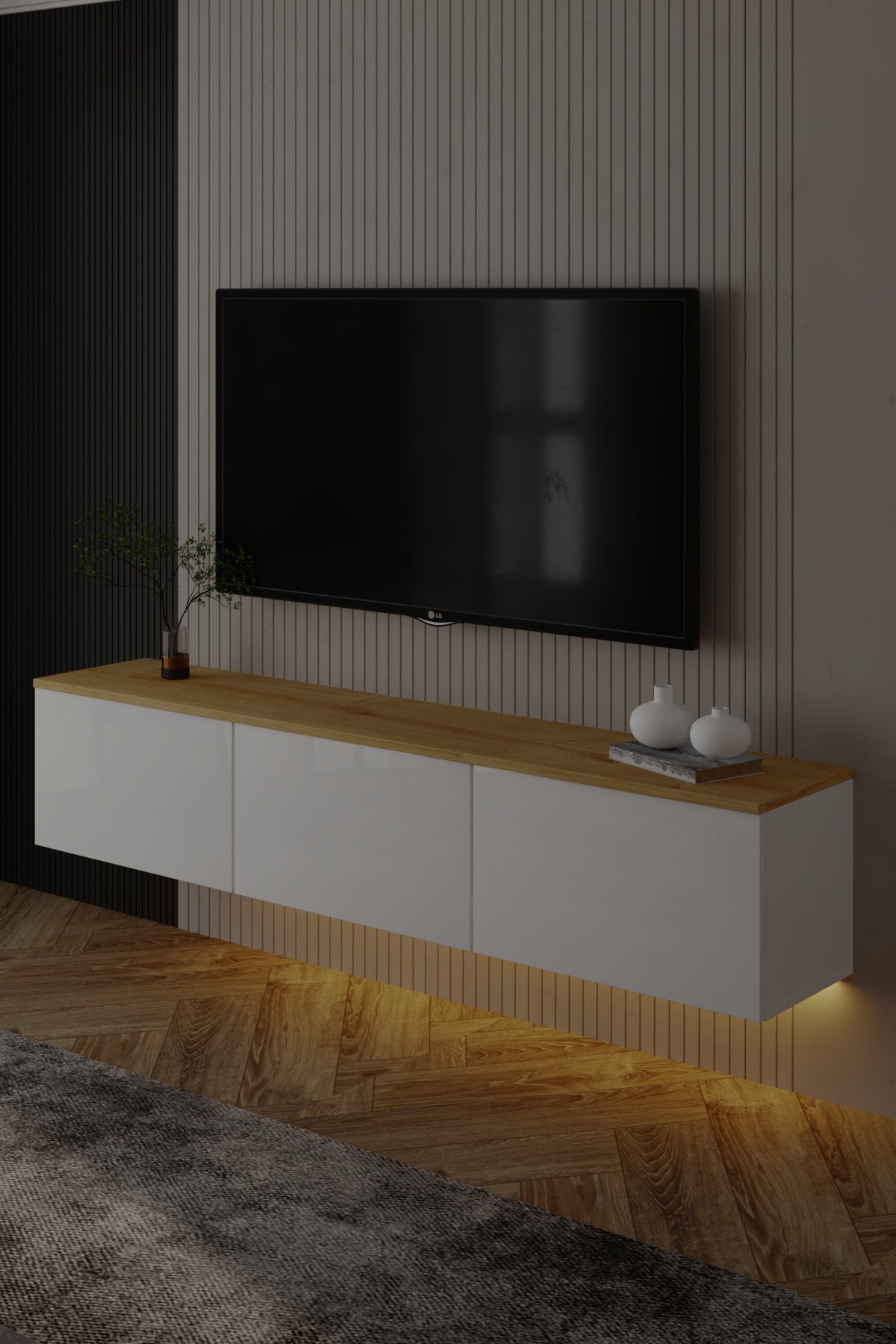 Neon TV-Möbel 160/35/32 cm hängend, Beleuchtung